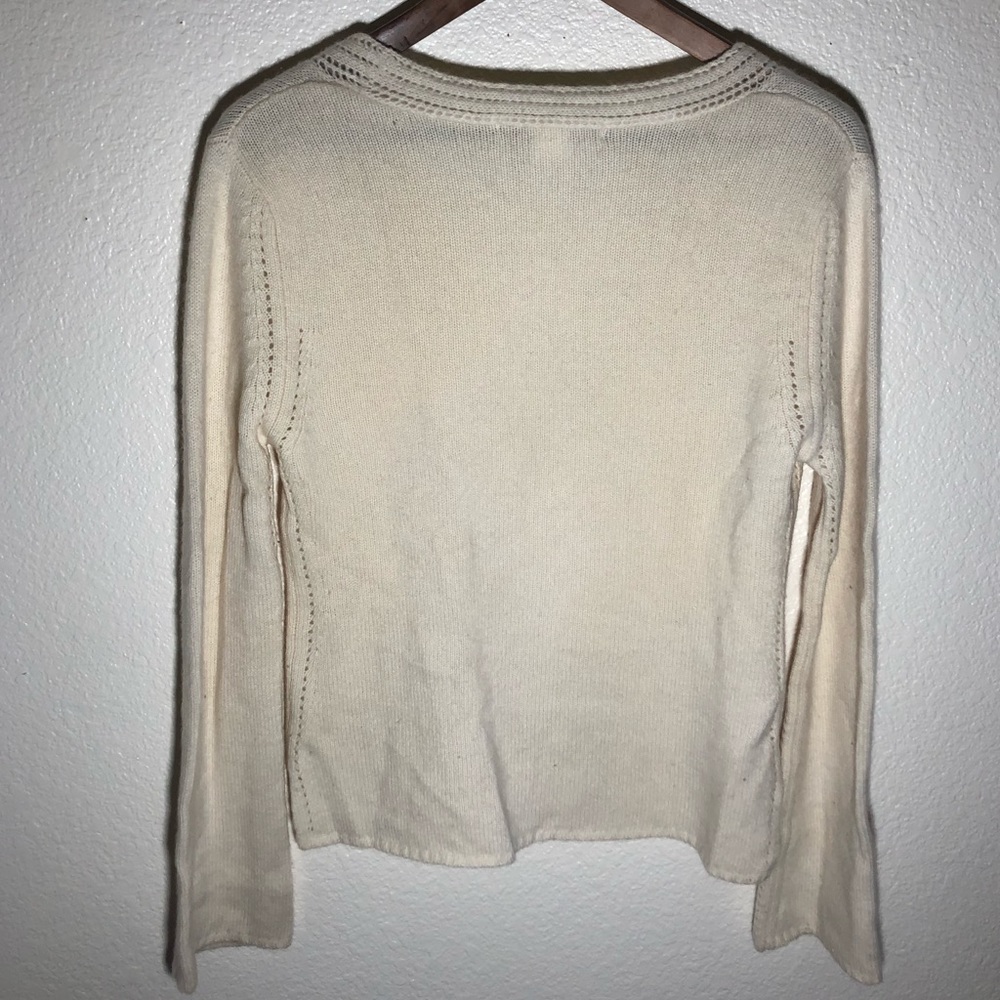 Beth Bowley Anthropologie 100% cashmere v neck bell sleeve sweater cream boho - Picture 3 of 5